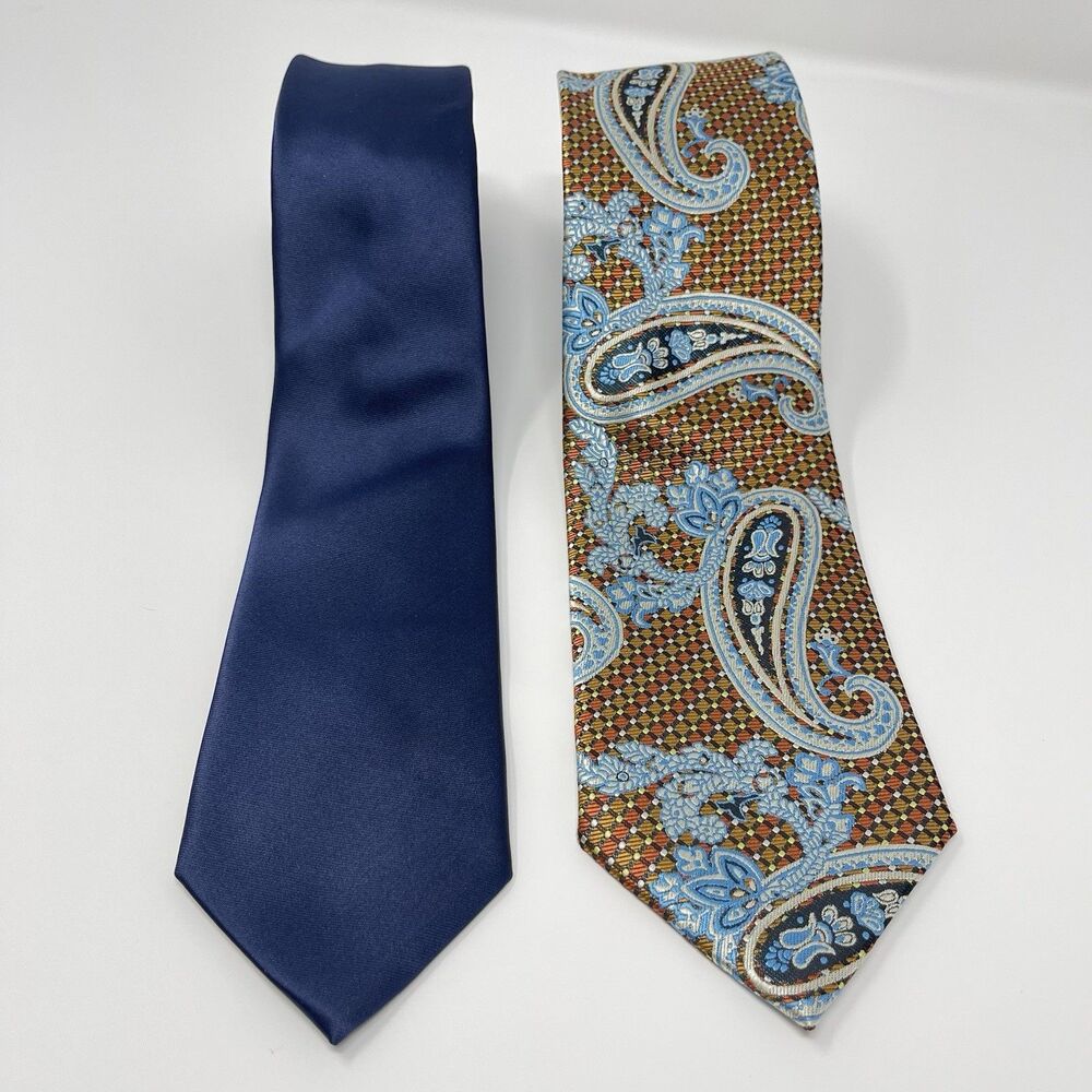 Venturi Uomo Men Ties Bundle Brand Q Paisley Print Solid Navy Classic